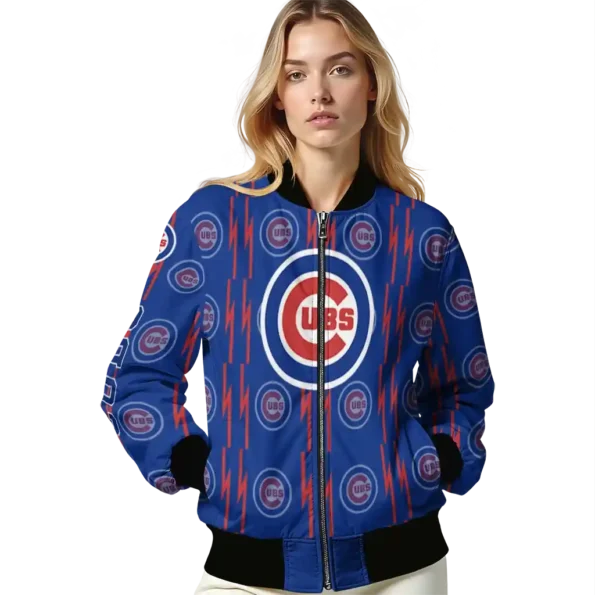 customized chicago cubs bolt stripe blue bomber jacket latest model