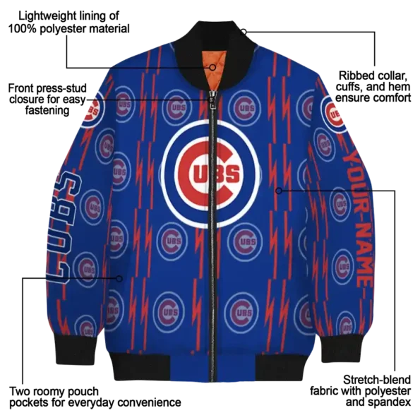 customized chicago cubs bolt stripe blue bomber jacket new arrival