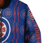 customized chicago cubs bolt stripe blue bomber jacket best selling