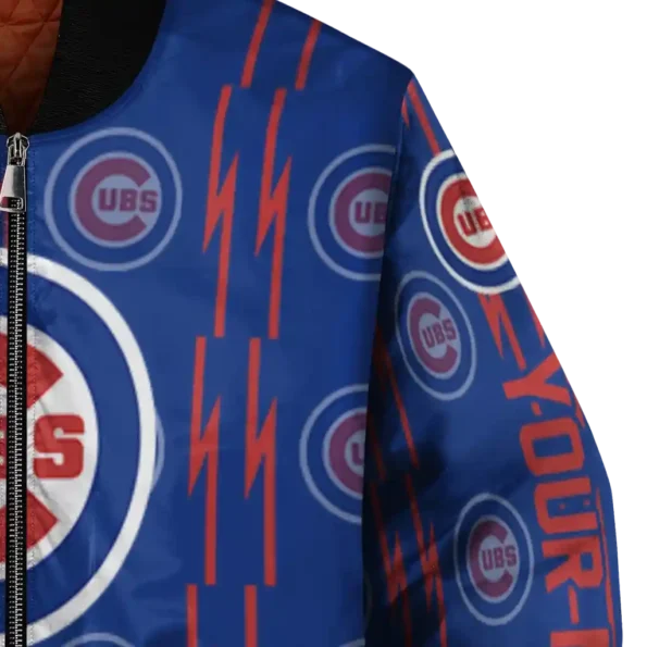 customized chicago cubs bolt stripe blue bomber jacket premium grade