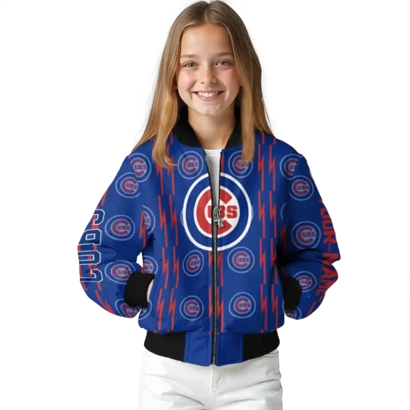 customized chicago cubs bolt stripe blue bomber jacket top rated