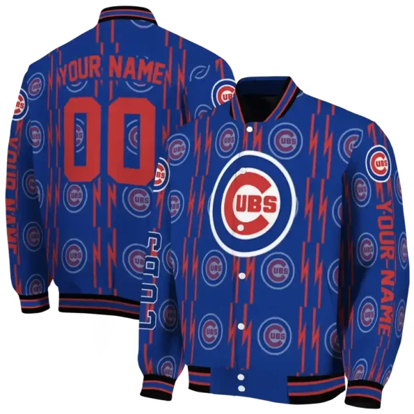 customized chicago cubs bolt stripe blue varsity jacket fashion forward