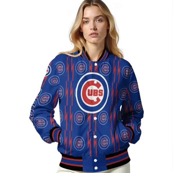 customized chicago cubs bolt stripe blue varsity jacket latest model