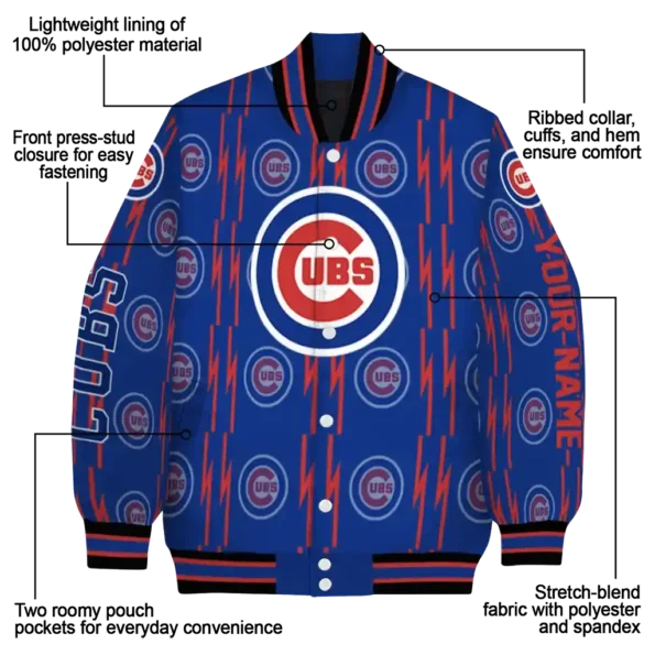 customized chicago cubs bolt stripe blue varsity jacket new arrival