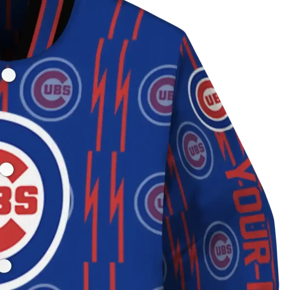 customized chicago cubs bolt stripe blue varsity jacket premium grade