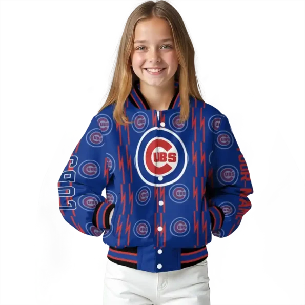 customized chicago cubs bolt stripe blue varsity jacket top rated