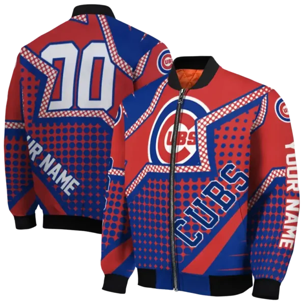 customized chicago cubs star burst blue bomber jacket fashion forward