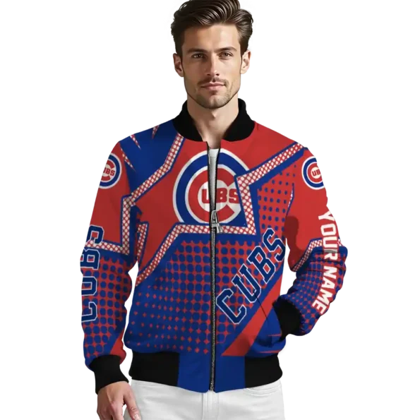 customized chicago cubs star burst blue bomber jacket high quality