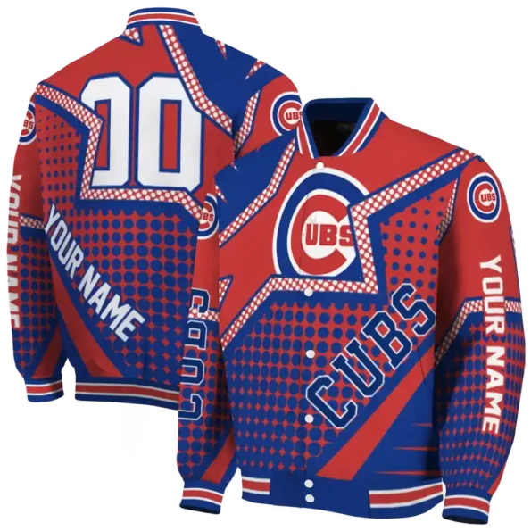customized chicago cubs star burst blue varsity jacket fashion forward