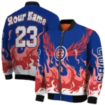 customized chicago cubs winged blaze blue white bomber jacket best selling