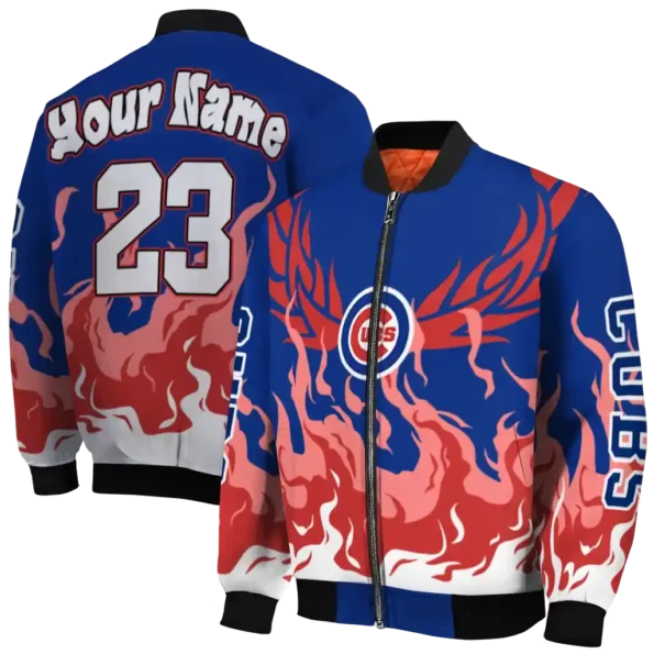 customized chicago cubs winged blaze blue white bomber jacket fashion forward