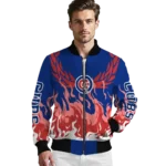 customized chicago cubs winged blaze blue white bomber jacket best selling