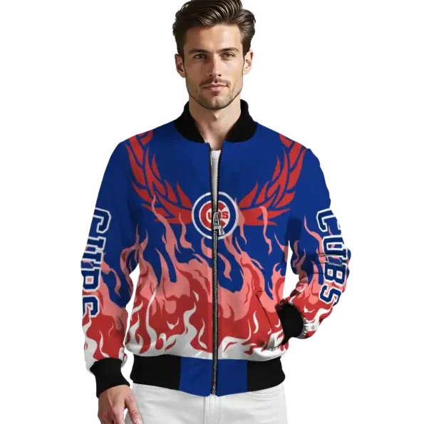 customized chicago cubs winged blaze blue white bomber jacket high quality