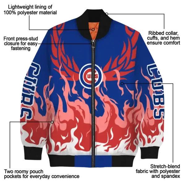 customized chicago cubs winged blaze blue white bomber jacket new arrival