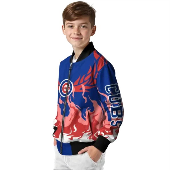 customized chicago cubs winged blaze blue white bomber jacket trendy