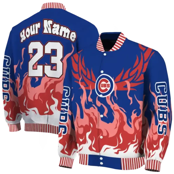 customized chicago cubs winged blaze blue white varsity jacket fashion forward