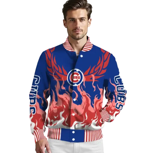 customized chicago cubs winged blaze blue white varsity jacket high quality