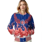 customized chicago cubs winged blaze blue white varsity jacket best selling