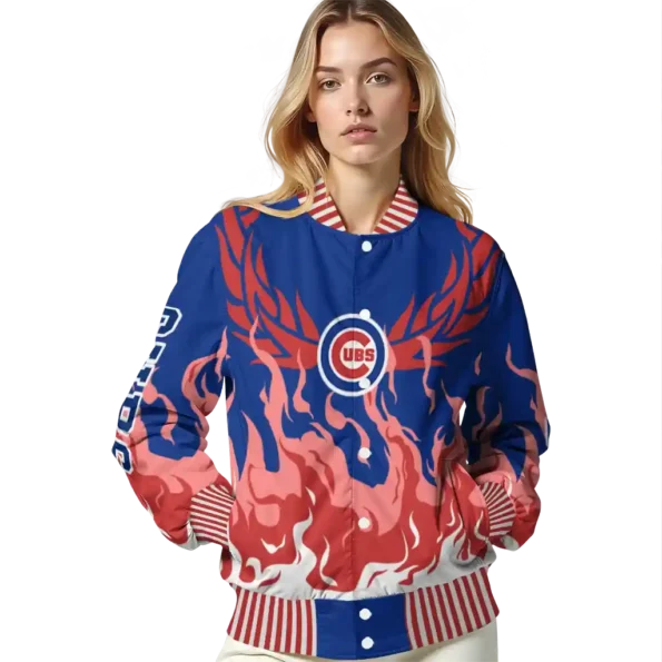 customized chicago cubs winged blaze blue white varsity jacket latest model