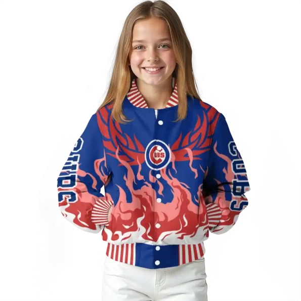 customized chicago cubs winged blaze blue white varsity jacket top rated