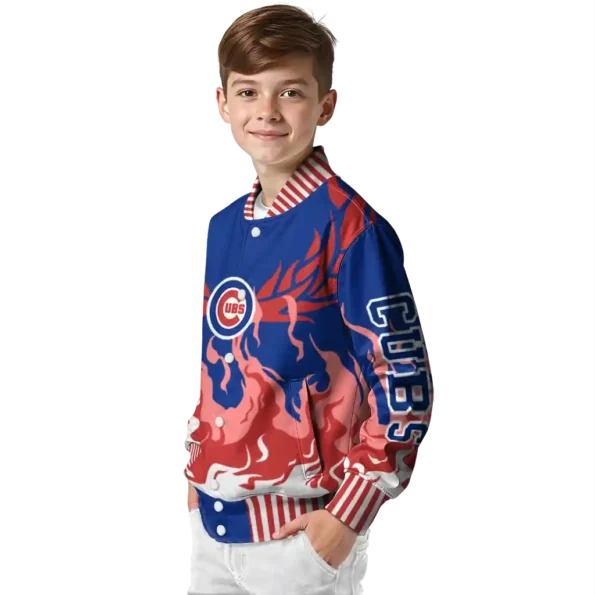 customized chicago cubs winged blaze blue white varsity jacket trendy