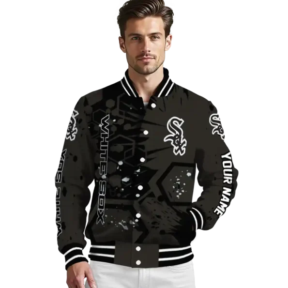 customized chicago white sox hexagon cluster black varsity jacket high quality