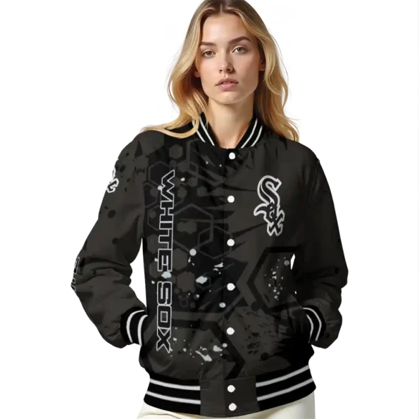 customized chicago white sox hexagon cluster black varsity jacket latest model