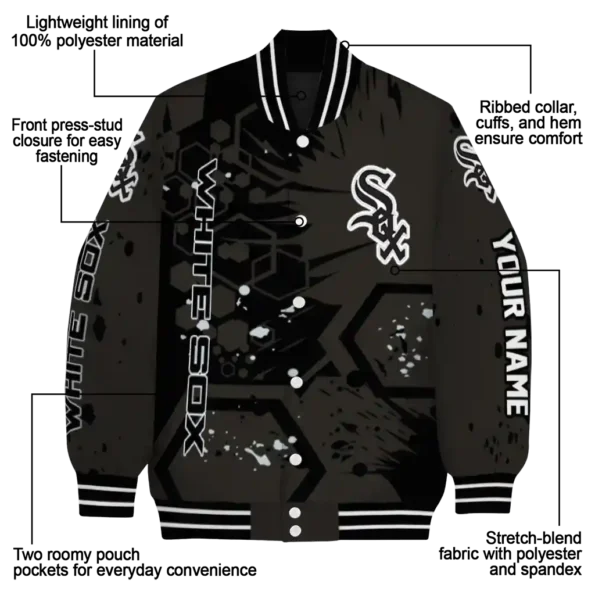customized chicago white sox hexagon cluster black varsity jacket new arrival