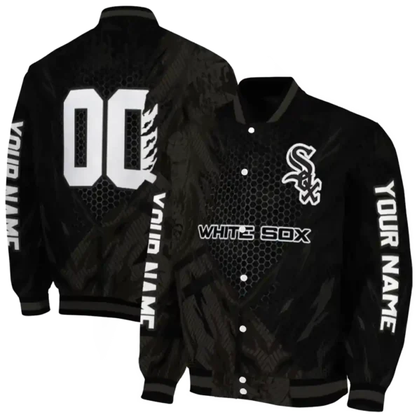 customized chicago white sox hexagon mesh black varsity jacket fashion forward