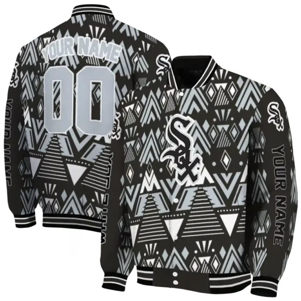 customized chicago white sox pyramid shapes black varsity jacket fashion forward