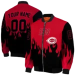 customized cincinnati reds flame border red black bomber jacket best selling