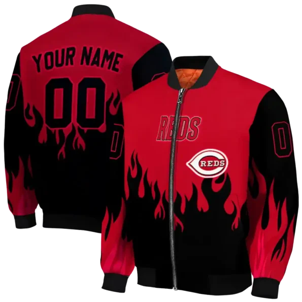 customized cincinnati reds flame border red black bomber jacket fashion forward