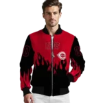 customized cincinnati reds flame border red black bomber jacket best selling