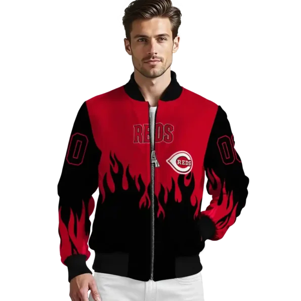 customized cincinnati reds flame border red black bomber jacket high quality