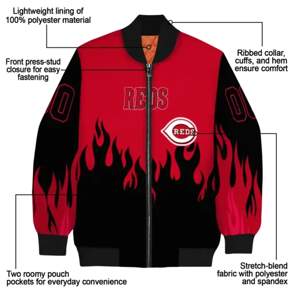 customized cincinnati reds flame border red black bomber jacket new arrival