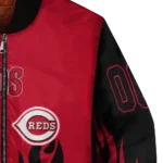 customized cincinnati reds flame border red black bomber jacket best selling