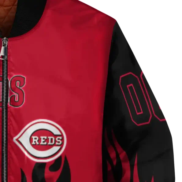 customized cincinnati reds flame border red black bomber jacket premium grade