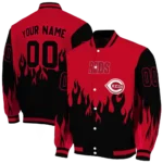 customized cincinnati reds flame border red black varsity jacket best selling