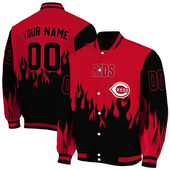 customized cincinnati reds flame border red black varsity jacket fashion forward