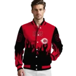 customized cincinnati reds flame border red black varsity jacket best selling