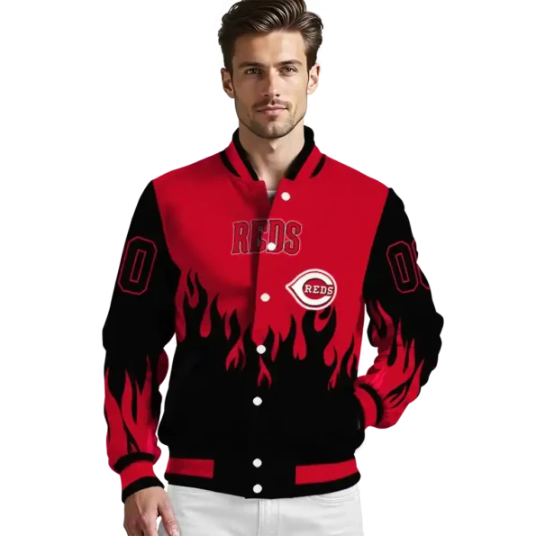 customized cincinnati reds flame border red black varsity jacket high quality