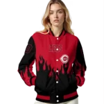customized cincinnati reds flame border red black varsity jacket best selling