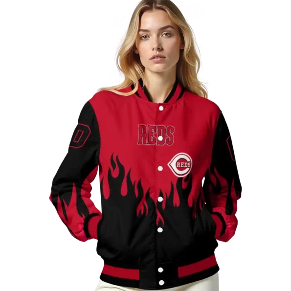 customized cincinnati reds flame border red black varsity jacket latest model