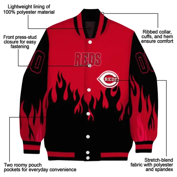customized cincinnati reds flame border red black varsity jacket new arrival