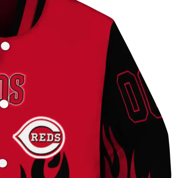 customized cincinnati reds flame border red black varsity jacket premium grade