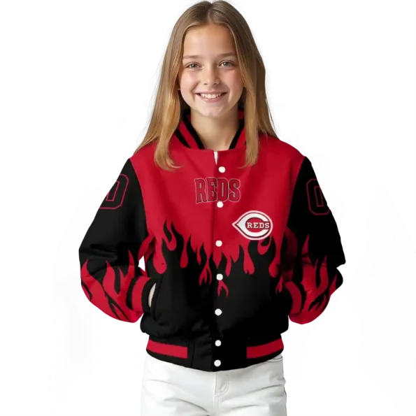 customized cincinnati reds flame border red black varsity jacket top rated