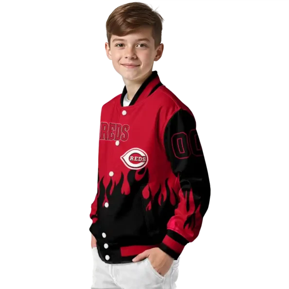 customized cincinnati reds flame border red black varsity jacket trendy