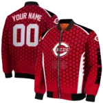 customized cincinnati reds hexagon grid red bomber jacket best selling