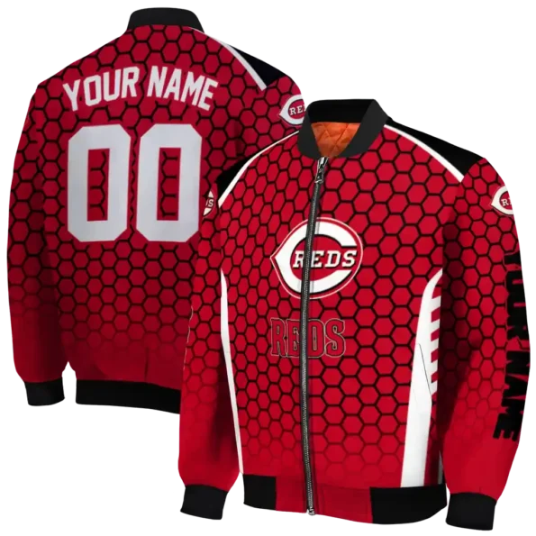 customized cincinnati reds hexagon grid red bomber jacket fashion forward
