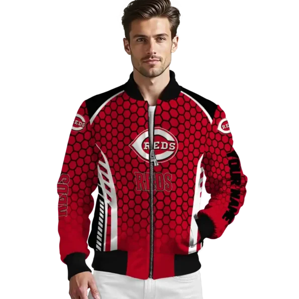 customized cincinnati reds hexagon grid red bomber jacket high quality